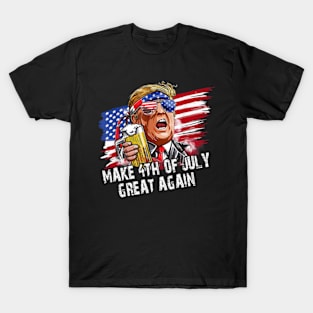 Retro Make 4th of July Great Again Funny Trump Men Drinking Beer T-Shirt